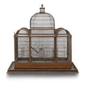 A large wooden and wirework bird cage, late 19th century,