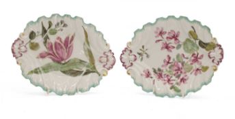 A pair of shaped moulded porcelain dishes, circa 1760, Chelsea or Derby,