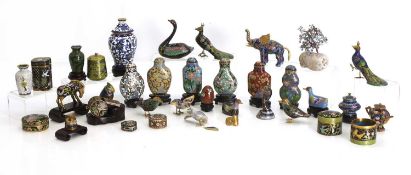 A collection of modern Chinese cloisonne scent bottles, vessels and animals of recent manufacture,