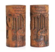 A pair of Chinese brush pots, late Qing dynasty,