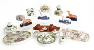 A continental porcelain foliate inkstand,