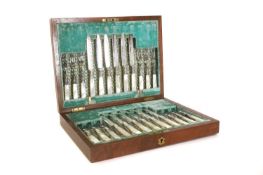 A mother-of-pearl fruit set, cased 20th century,