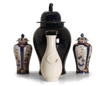 A large Chinese blue-glazed vase and cover, 20th century,