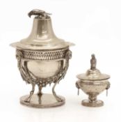 A silver urn and cover, 19th century,