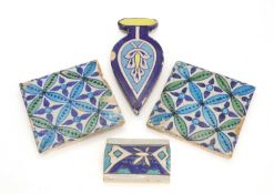 Two Multan cobalt-blue, turquoise and green glazed pottery tiles, 19th-20th century, Pakistan, Punja
