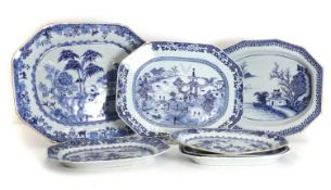 A collection of Chinese Export blue and white serving dishes, 18th century,