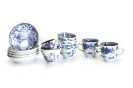 Five Chinese export blue and white teabowls and saucers, 18th-19th century,