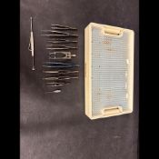 OPHTHALMIC RETINA SURGERY INSTRUMENT SET (LABELED 'RETINA TRAY 3') WITH STERILIZATION TRAY (QTY 1)