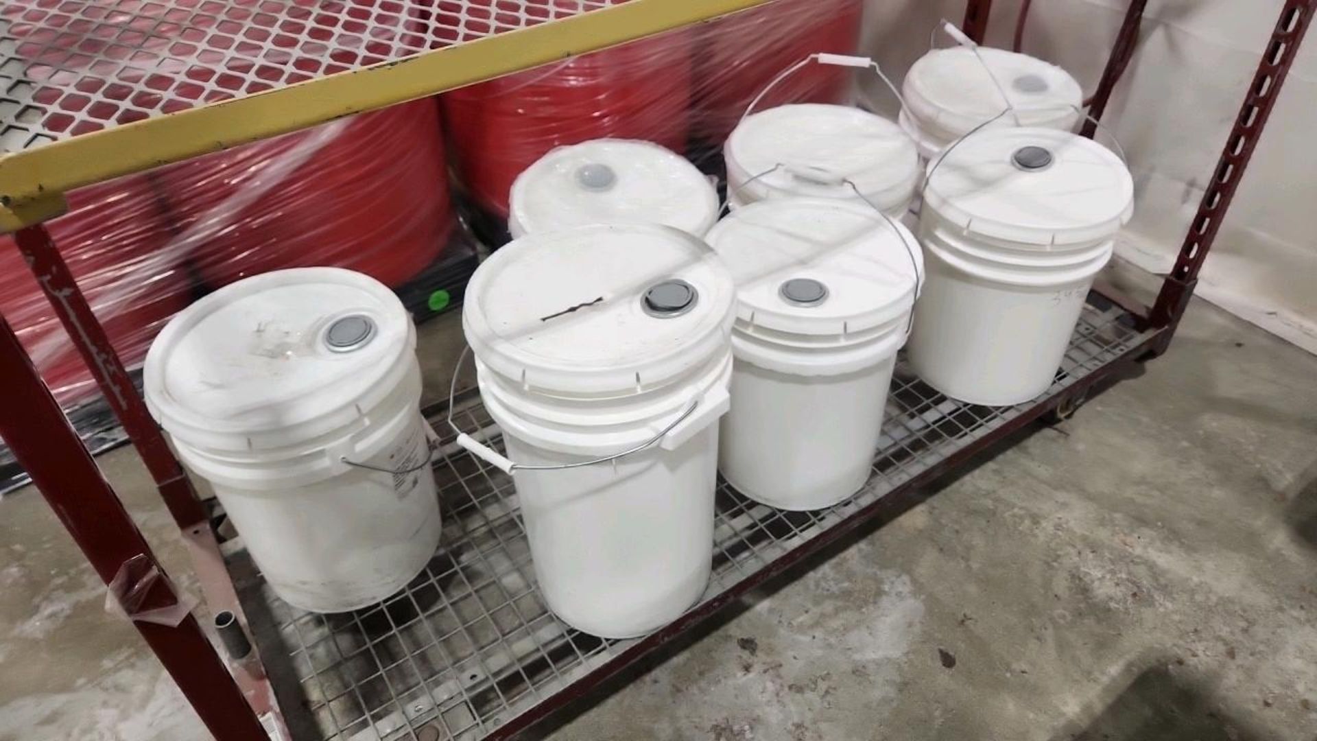 Full Pails Rack mobile rack and contents: (7 pails) regular body lotion