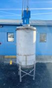 650 Gallon Jacketed Tank, 304 Stainless Steel, With 20 HP Mixer,high pressure jacket rated : 150 psi