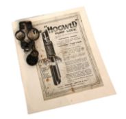 A Hogwed Bicycle Pump Lock, with advertising card An 18th Century Wishbone Spring Latch, with