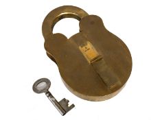 A Very Large 19th Century Brass Five Lever Padlock by J Hodges, with original key 20cm high