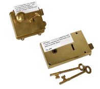 A 19th Century Brass Rim Lock, stamped Ashworth & Kneens Patent Toboggan, latch bolt, with one brass