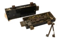 A 19th Century Hobbs & Co Patent Protectors Lock, stamped CHEAPSIDE LONDON, with two keys 29cm by