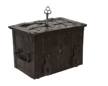 A 17th Century Armada-Type Small Strong Box, probably German, with riveted and strapped wrought iron