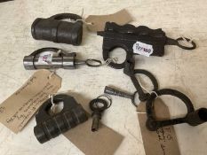 Five Assorted Locks, including: a polished iron example, probably German, circa 1850, bolt withdraws