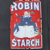 Robin Starch Two Boys Enamel Advertising Sign