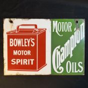 Bowley's Motor Spirit and Champion Oils Enamel Advertising Sign