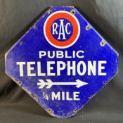 RAC Public Telephone Double Sided Enamel Motoring Sign