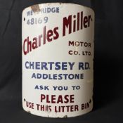 Curved Enamel Litter Bin Advertising Sign for Charles Miller Motor Co. Ltd.