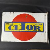 Double Sided Flanged Enamel Huile Celor Autos Sign