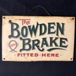Bowden Brake Co Lithographed Metal Advertising Sign