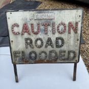 Metal Caution Road Flooded Sign with Reflective Studs