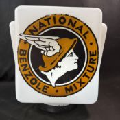 National Benzole Mixture Milk Glass Petrol Pump Globe