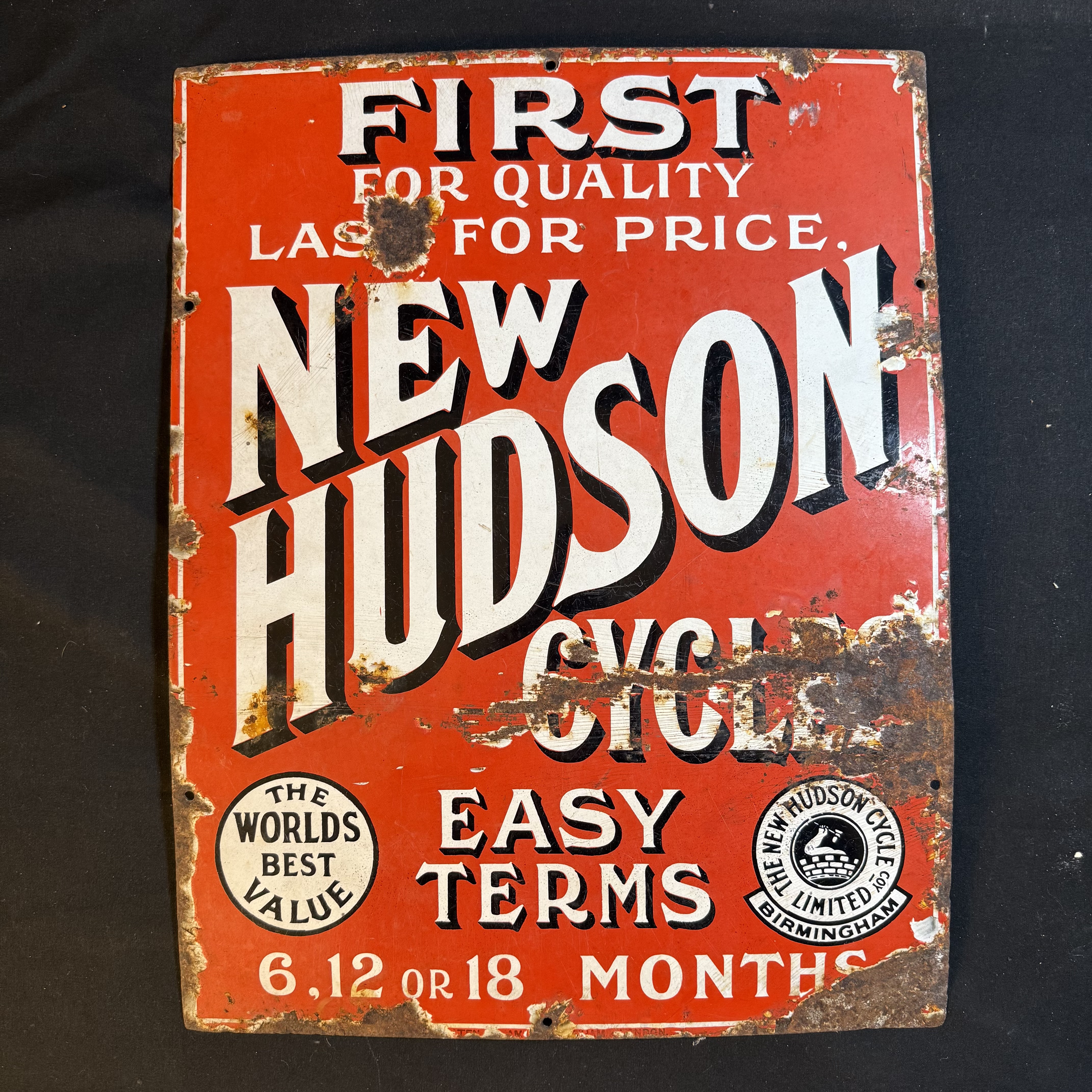 New Hudson Cycles Enamel Advertising Sign