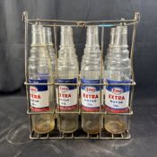 Esso Motor Oil Bottle Set in Wire Carrier Glass and Steel
