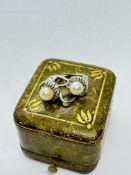 PAIR OF DIAMOND AND PEARL EARRINGS SET IN WHITE METAL TESTED AS GOLD