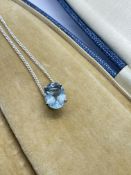 APPROX. 3.00ct AQUAMARINE PENDANT SET IN WHITE METAL TESTED AS PLATINUM WITH WHITE METAL CHAIN APPRO
