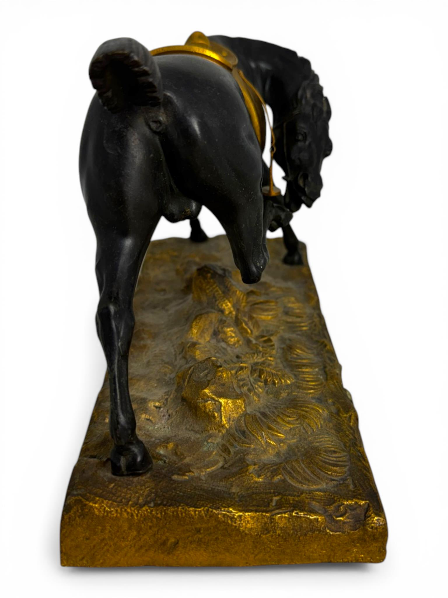 A 19th century French Restauration period gilt bronze and patinated model of a horse - Image 3 of 7