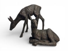 A pair of contemporary limited edition bronze resin fawns by Caroline Barnett (British, b.1939)