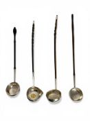 A group of four 18th / early 19th century silver toddy ladles