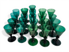 A group of late 18th century and early 19th century green Bristol drinking glasses