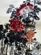 Circle of or possibly by Wu Changshuo (1844-1927), Large flowers and rocks, with calligraphy