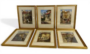 19th century Continental school A set of six paintings of Southern European town genre scenes