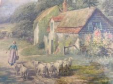 Circle of Helen Allingham (British, 1848-1926), Figures by a cottage