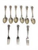 A group of Edwardian silver flatware from the British Bulldog club, J A Restall & Co, Birmingham 191