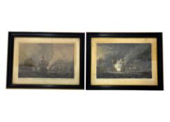 A pair of early 19th century framed naval battle aquatint engravings of The Battle of the Nile and T