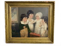 English School, late 19th century A family group in Regency dress