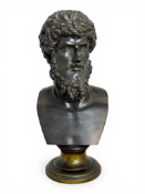A 19th century Grand Tour bronze library bust of Lucius Verus after the antique