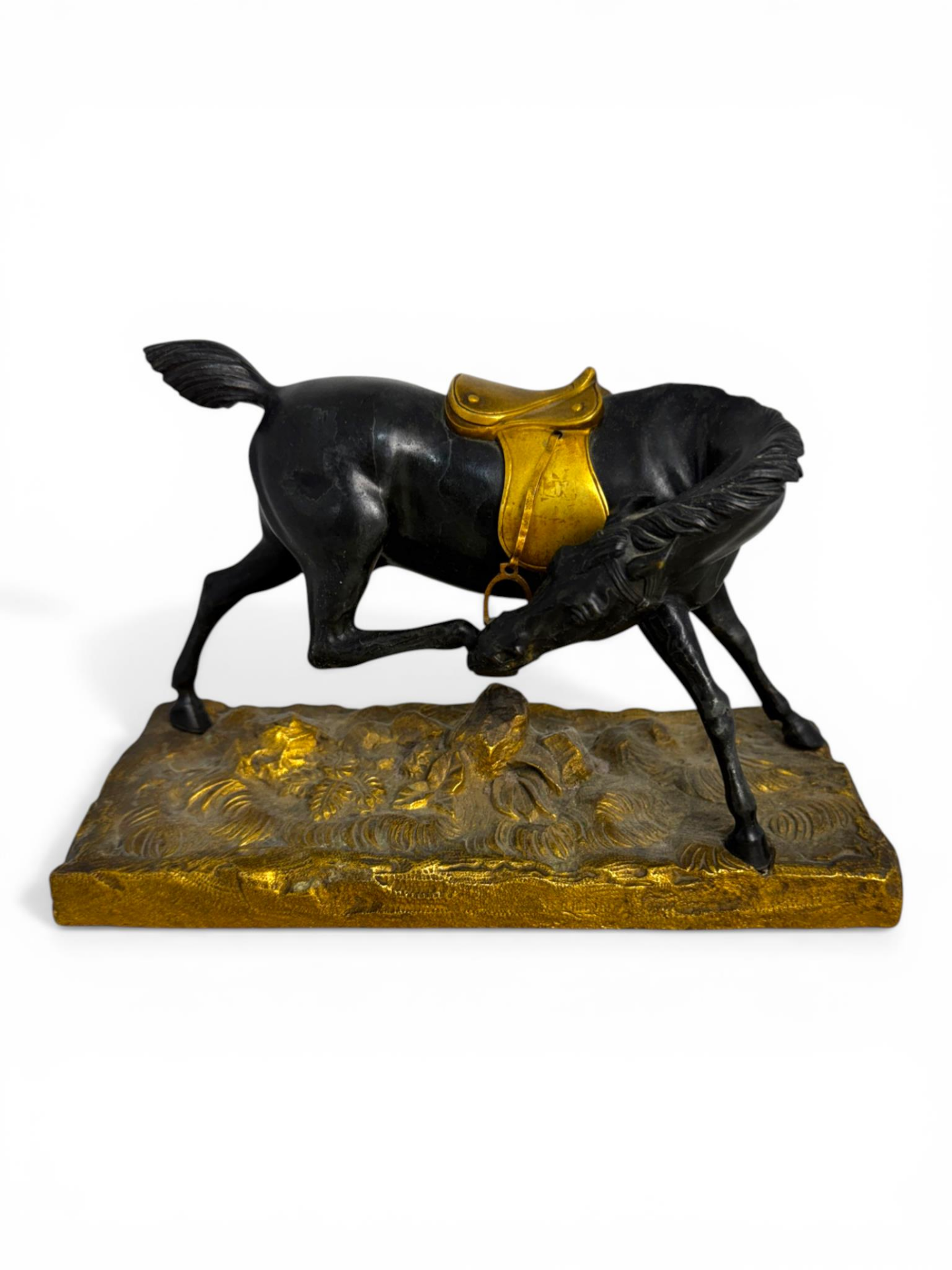 A 19th century French Restauration period gilt bronze and patinated model of a horse - Image 2 of 7