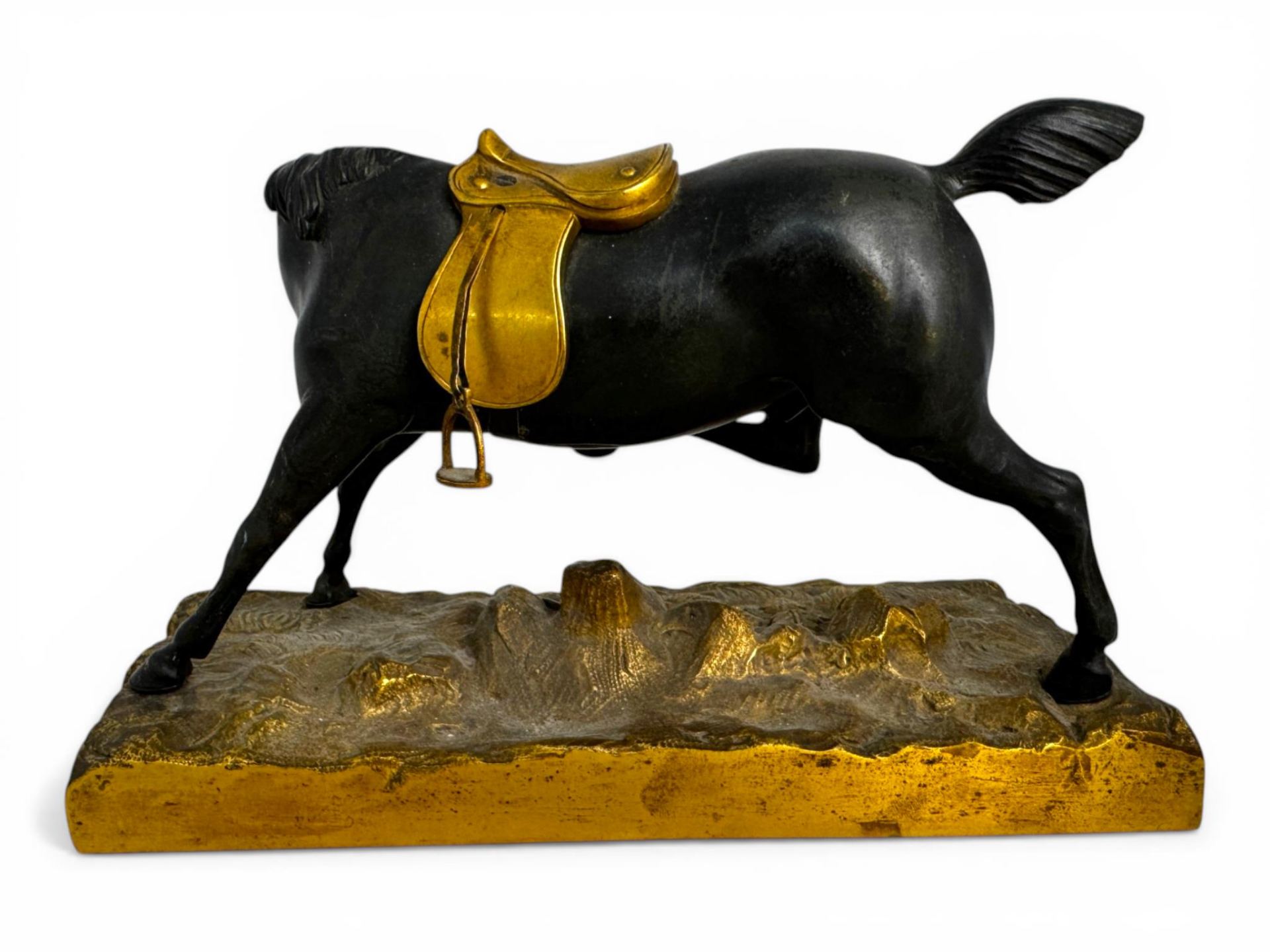 A 19th century French Restauration period gilt bronze and patinated model of a horse - Image 4 of 7