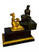 A 19th century French bronze encrier or inkwell and a 19th century bronze figure of Ceres