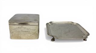 A George V Le Touquet silver cigarette box and salver, S Blanekensee & Son Ltd, Birmingham, 1925 and