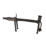 An Indian Dhokra bronze art piece in the form of an antelope or similar animal, 23cm by 10.5cm high.
