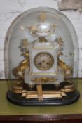 French alabaster and gilt brass mantle clock, the movement by Japy Freres striking on a bell, 47cm