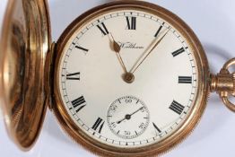 9ct gold cased Waltham full hunter keyless pocket watch, serial number 19331294, 4.8cm diameter,